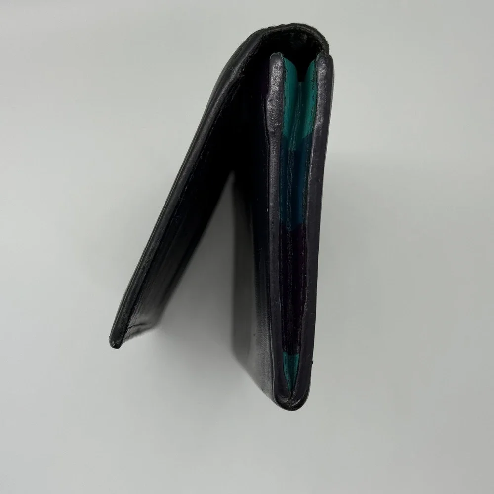 Paul Smith Black Leather Continental Wallet Long Bifold Zip Pocket Striped‎ Trim